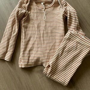 Quincy Mae Tan and White Striped Pajama Set